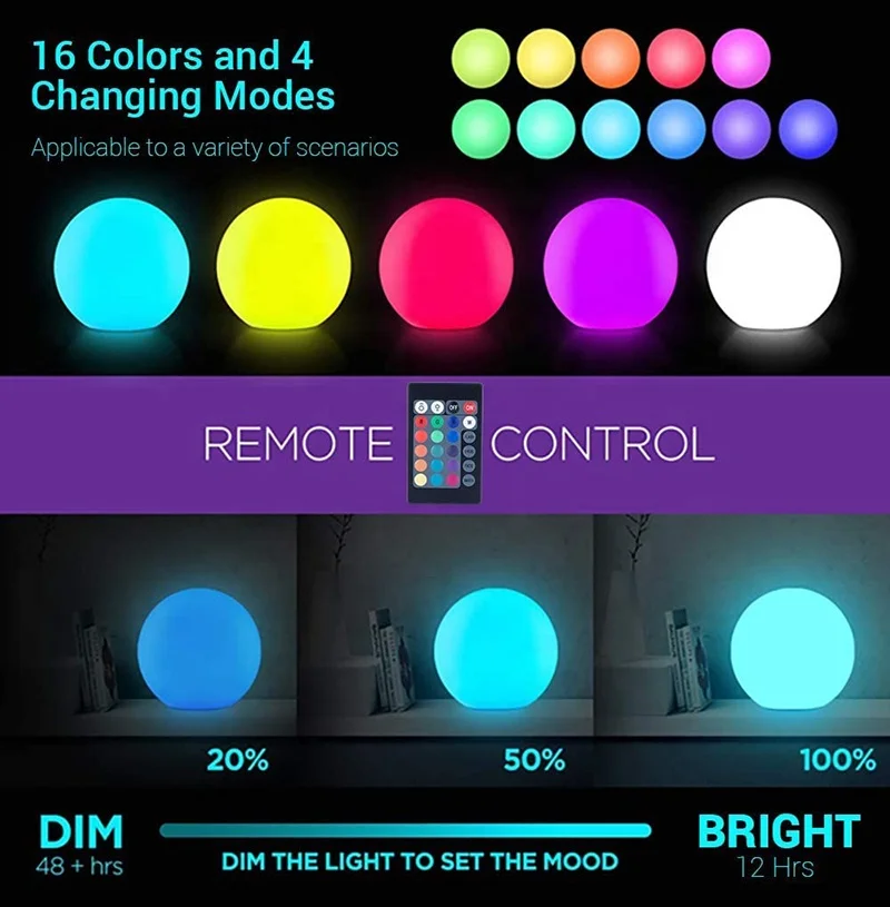 Waterproof LED Garden Ball Light 16 Colors Outdoor Lawn Lamps IP68 Underwater Lights Swimming Pool Floating RGB Landscape Lamp
Waterproof LED Garden Ball Light 16 Colors Outdoor Lawn Lamps IP68 Underwater Lights Swimming Pool Floating RGB Landscape Lamp