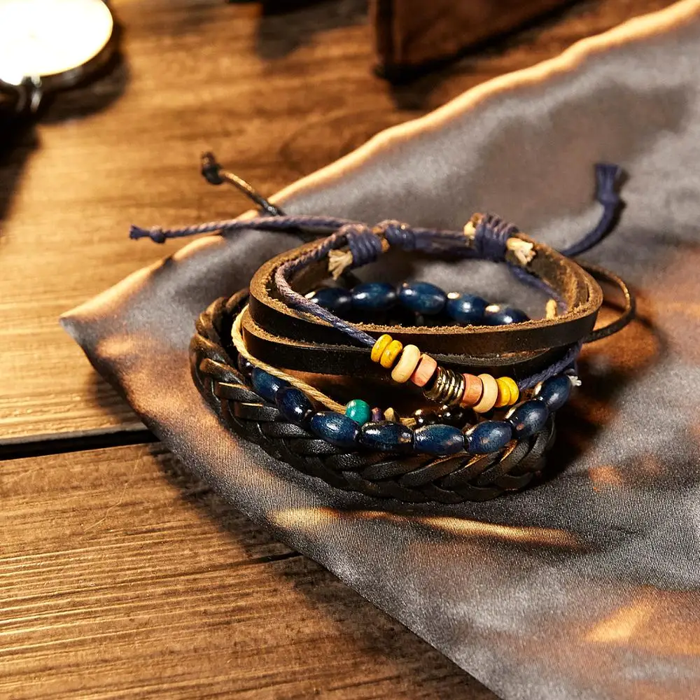 Мужской кожаный браслет в стиле панк 3 шт. | Украшения и аксессуары