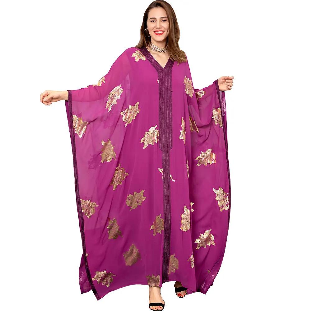 

Шифоновое Платье макси с рукавом летучая мышь, мусульманское женское платье, фиолетовые Свободные Элегантные платья, женские вечерние платья, абайя, африканские Дашики