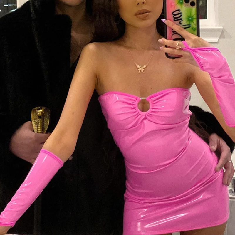 Sexy Goth Fashion Faux PU Gloves Summer PVC pink sexy dress Circle Tube Mini Dresses Women Off Shoulder Backless Party MINI SEXI
Sexy Goth Fashion Faux PU Gloves Summer PVC pink sexy dress Circle Tube Mini Dresses Women Off Shoulder Backless Party MINI SEXI