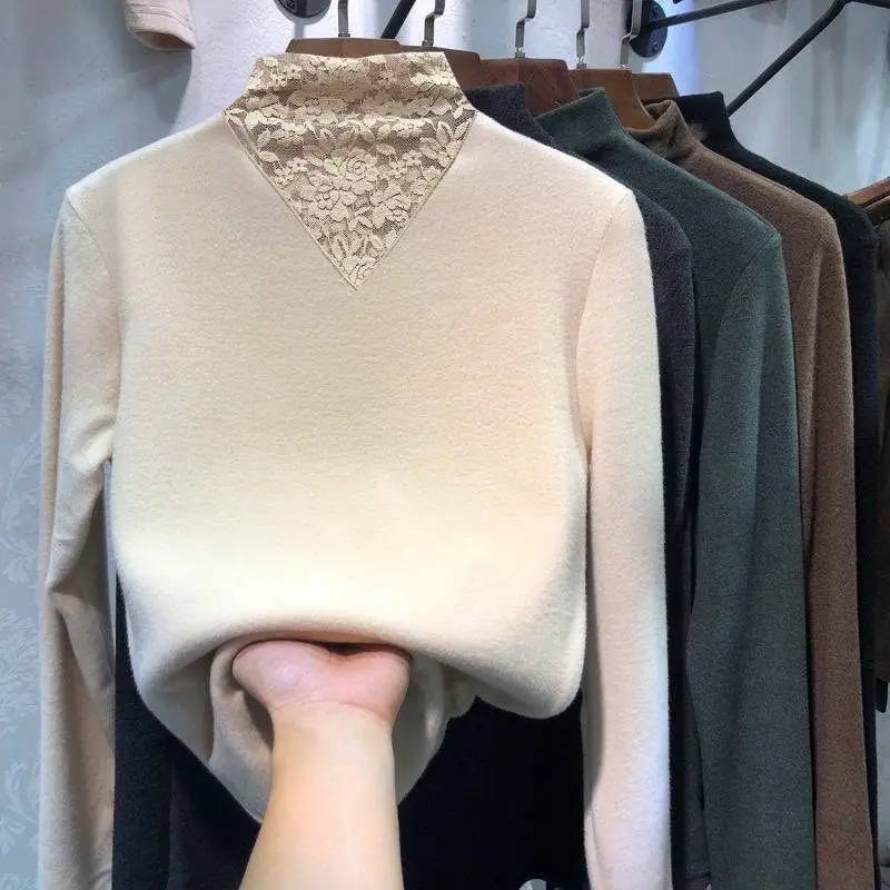 Autumn and winter wear plus velvet thick lace bottoming shirt half high collar top harajuku tops
Autumn and winter wear plus velvet thick lace bottoming shirt half high collar top harajuku tops