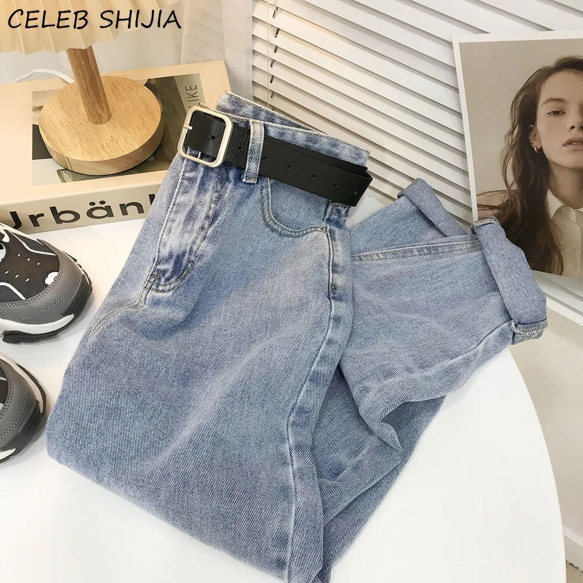 

Boyfriend Harm Pants for Woman Vintage Blue Denim Jeans High Waisted Spring Clothes Harajuku Loose Straight Jeans Female Summer