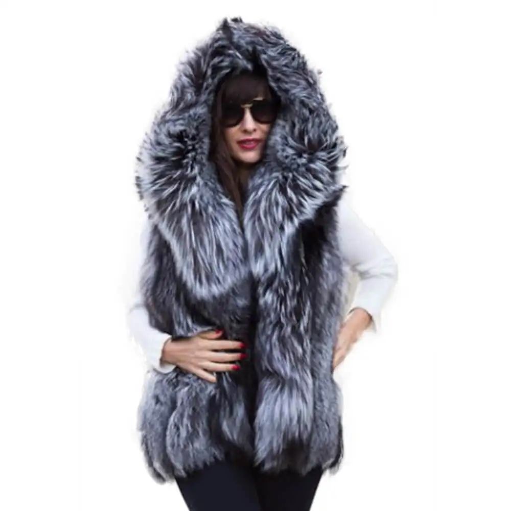 Natural Silver Fox Fur Vest Full Skin Ladies Casual Collar Hooded Warm Waistcoat Thick Fluffy Gilet Luxury Fur Vest Winter Women
Natural Silver Fox Fur Vest Full Skin Ladies Casual Collar Hooded Warm Waistcoat Thick Fluffy Gilet Luxury Fur Vest Winter Women