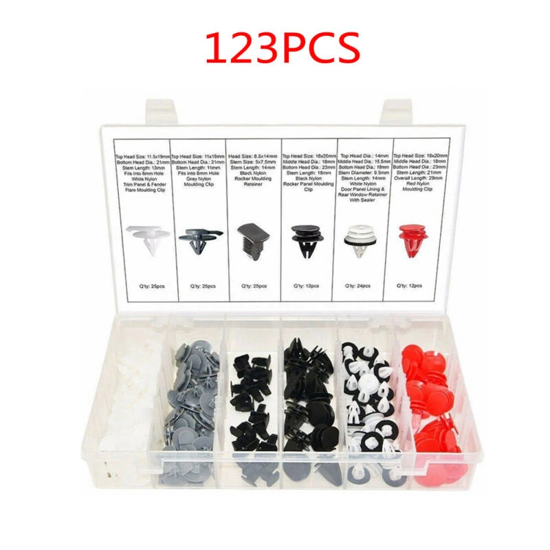 123pcs Rivets Assortment Car For BMW Mini Cooper R50 R52 R56 R53 Push pins Fastener Clip
123pcs Rivets Assortment Car For BMW Mini Cooper R50 R52 R56 R53 Push pins Fastener Clip