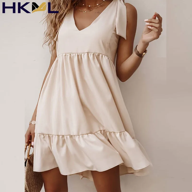 Women Sling Dress A-Line Back Button Hollow Out V Neck Tie-up Bow Solid Loose Pleated Spring Summer Mini Dress
Women Sling Dress A-Line Back Button Hollow Out V Neck Tie-up Bow Solid Loose Pleated Spring Summer Mini Dress