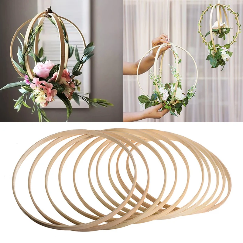 Bamboo Rings Embroidered Dream Catcher Hoop DIY Wooden Circle Round For Flower Wreath Garden Decoraplant Hang Ing Basket | Дом и сад