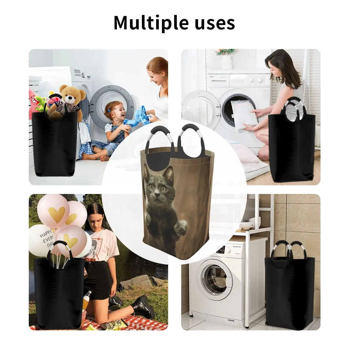Grey Cat Clothing Laundry Basket Bag Folding Laundry Basket Large Capacity Clothes Storage Bag Storage Bucket Waterproof