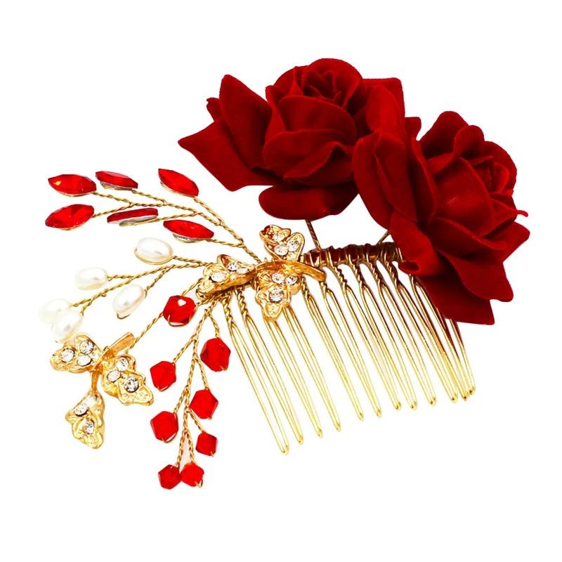 Wedding Bridal Pearl Hair Comb Red Rose Crystal Headpiece Flower Leaves Hair Accessory Hair Pins Comb
Wedding Bridal Pearl Hair Comb Red Rose Crystal Headpiece Flower Leaves Hair Accessory Hair Pins Comb