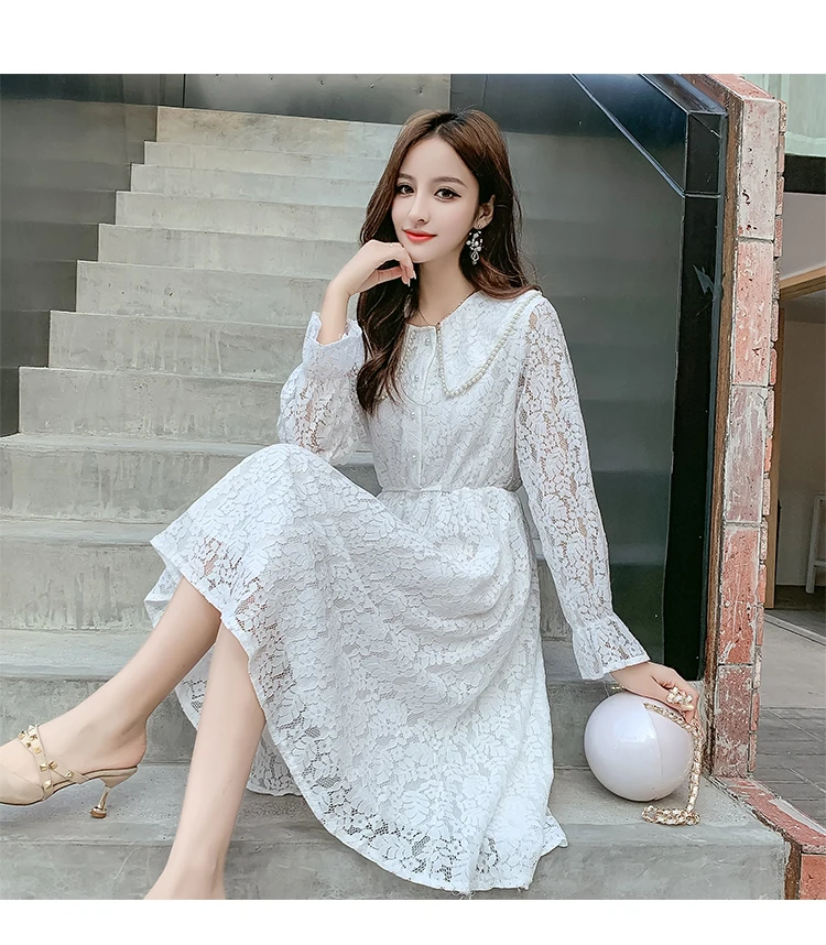 Женское кружевное платье винтажное длинное в Корейском стиле одежда с высокой