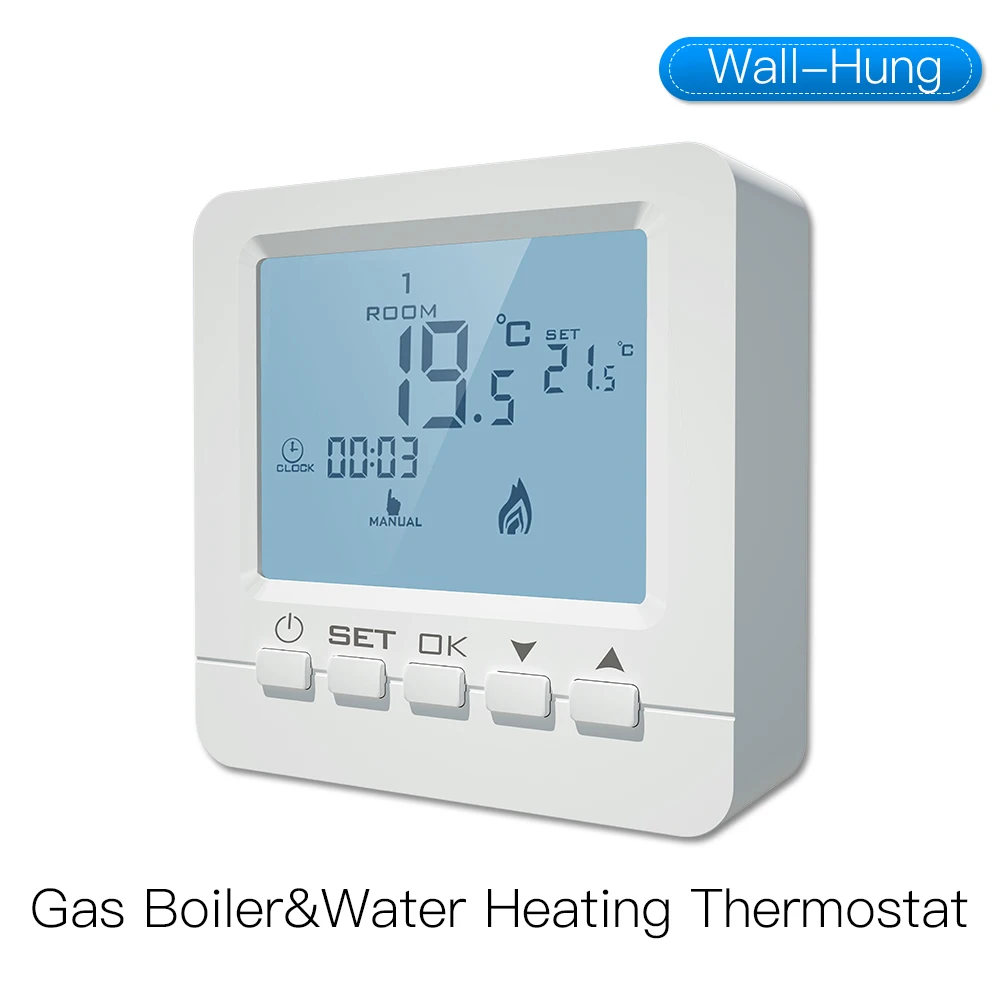 Gas Boiler Water Heating Thermostat Wall-mounted AA Battery Powered LCD Display Temperature Intelligent Controller
Gas Boiler Water Heating Thermostat Wall-mounted AA Battery Powered LCD Display Temperature Intelligent Controller