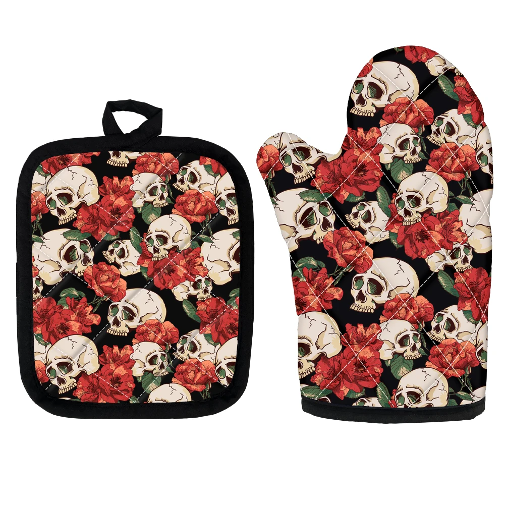 Oven Mitts Roses and Skull Design Heat Resistant Mittens and Mat Set Polyester Non-slip Grill Glove for BBQ Kitchen Baking Tool
Oven Mitts Roses and Skull Design Heat Resistant Mittens and Mat Set Polyester Non-slip Grill Glove for BBQ Kitchen Baking Tool