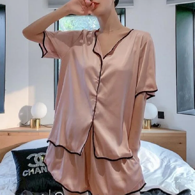 Wmyqdlq Female Sleepwear Summer New Pajamas Women's Pyjamas Short-Sleeved Ice Silk Cardigan Thin Casual Sweet Home Service Set
Wmyqdlq Female Sleepwear Summer New Pajamas Women's Pyjamas Short-Sleeved Ice Silk Cardigan Thin Casual Sweet Home Service Set