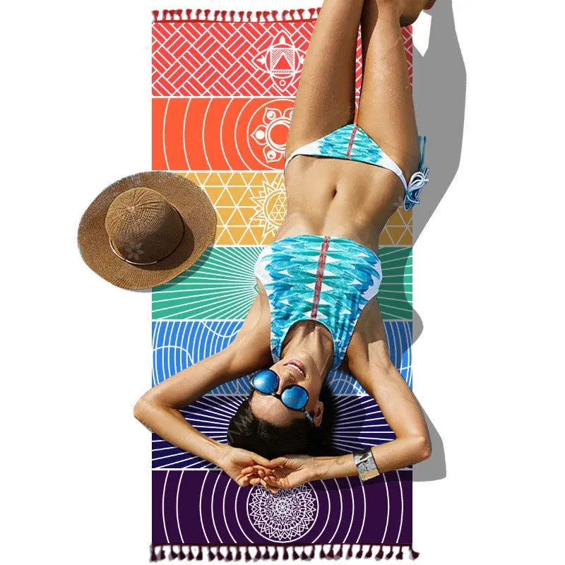 Одинарное Радужное пляжное полотенце ковер мандала полосы в стиле бохо чехол для