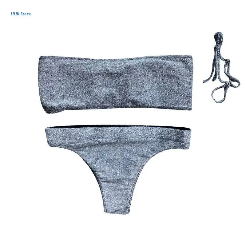 XX9D Women Sexy Two Piece Bikini Set Detachable Strapless Bandeau Crop Top Wide Elastic Waistband Thong Glitter Metallic Solid
XX9D Women Sexy Two Piece Bikini Set Detachable Strapless Bandeau Crop Top Wide Elastic Waistband Thong Glitter Metallic Solid