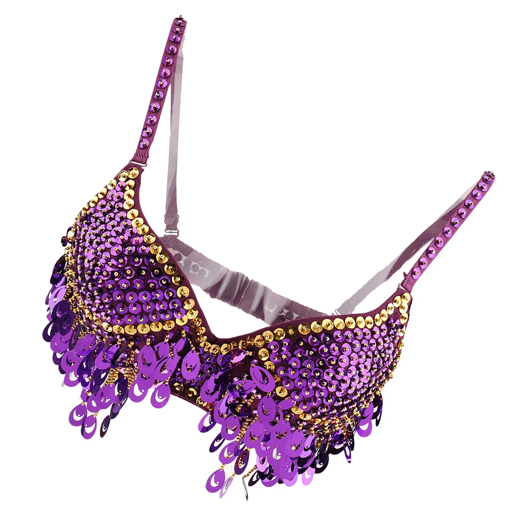 Belly Dance Beads Bra Sequins Top Dancing Singer Costume Tassels Purple 
Belly Dance Beads Bra Sequins Top Dancing Singer Costume Tassels Purple