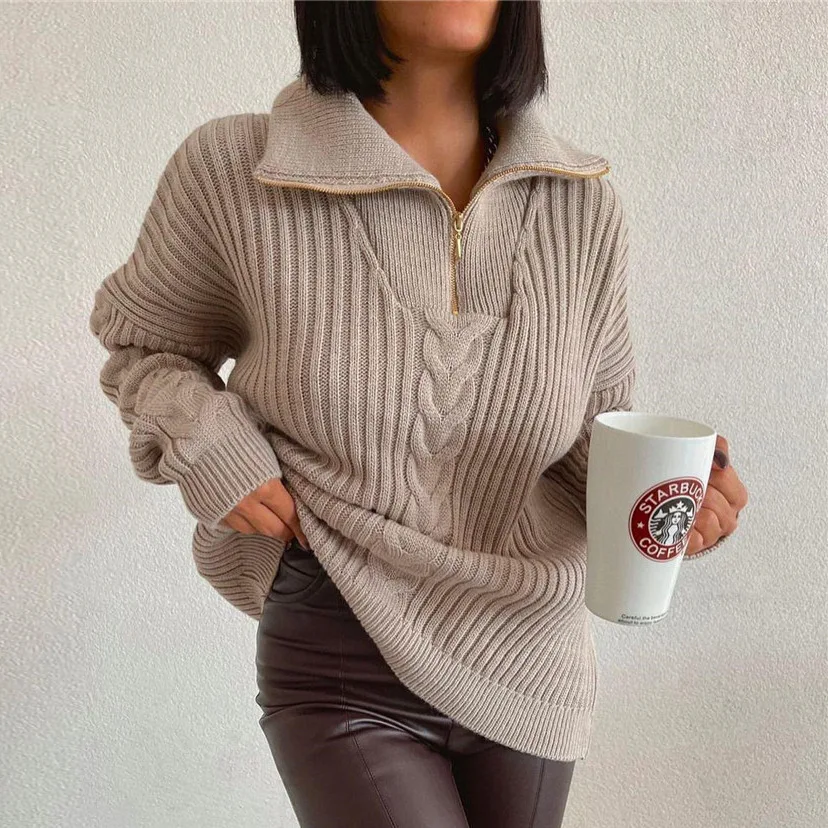 Twist Zip Neck Knitted Sweater for Women Vintage Autumn Winter Woman Jumper Tops Knitwear Fashion Oversize Solid Casual Pullover
Twist Zip Neck Knitted Sweater for Women Vintage Autumn Winter Woman Jumper Tops Knitwear Fashion Oversize Solid Casual Pullover