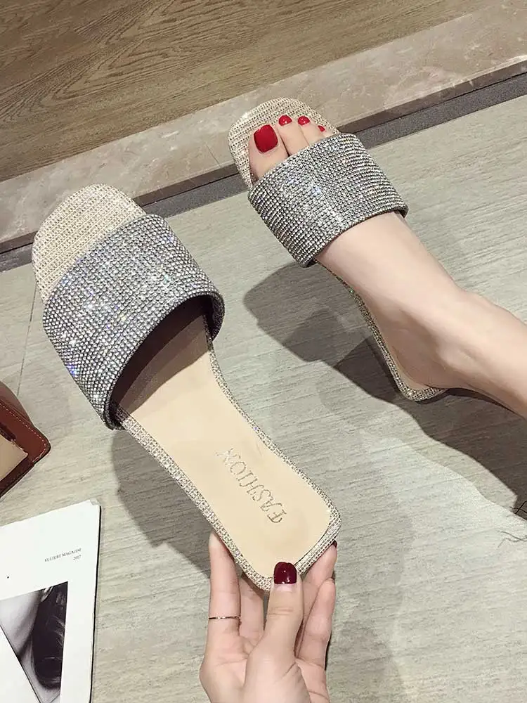Women's Shoes Slippers Outdoor 2020 Summer New Rhinestone Flat Open Toe Square Toe Flats Beach Shoes
Women's Shoes Slippers Outdoor 2020 Summer New Rhinestone Flat Open Toe Square Toe Flats Beach Shoes
