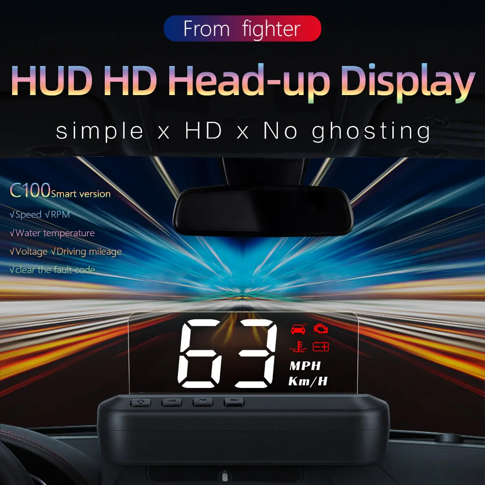 C100 OBD2 HUD Head up Display with Warning Alarm KM/h MPH Auto Electronics OBD2 Hud car Speed Projector display driving Computer
C100 OBD2 HUD Head up Display with Warning Alarm KM/h MPH Auto Electronics OBD2 Hud car Speed Projector display driving Computer
