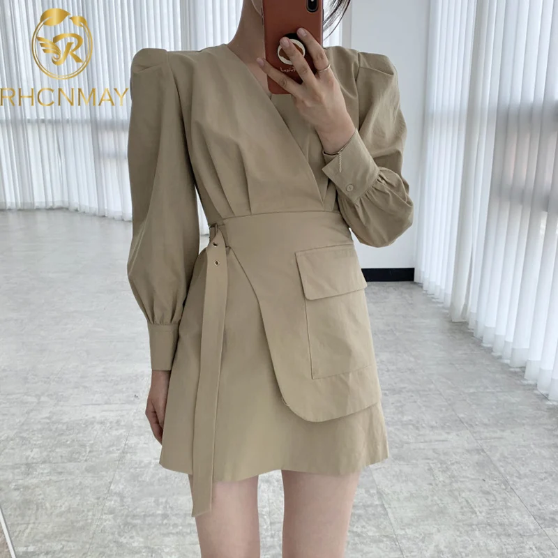 Fashion 2021 Autumn Female New Loose Casual V-Neck Solid Color Criss-cross Puff Sleeve Minimalist Lace Up A-Line Dress
Fashion 2021 Autumn Female New Loose Casual V-Neck Solid Color Criss-cross Puff Sleeve Minimalist Lace Up A-Line Dress