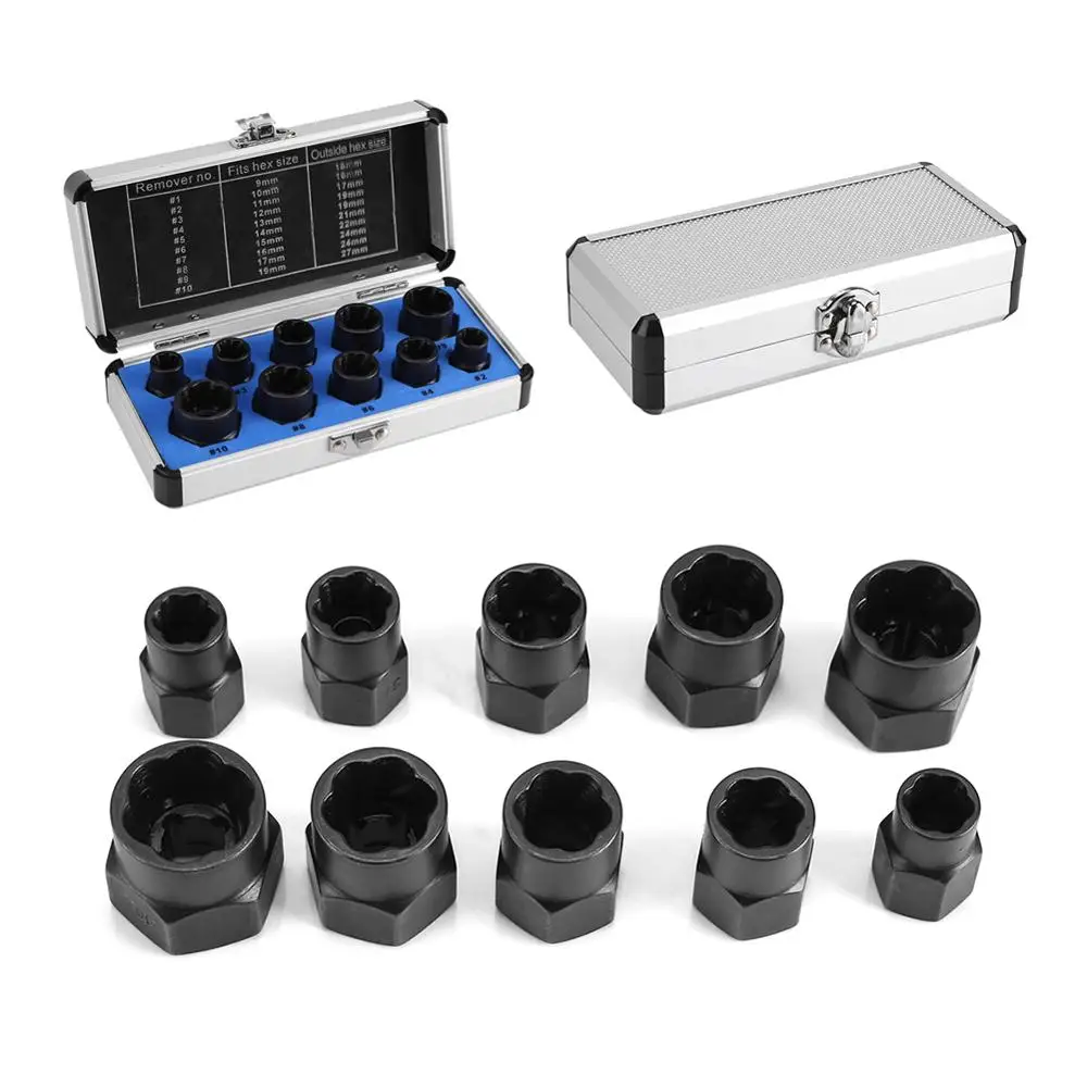 10pcs/Box Nut Remover Kit 19-9mm Damaged Bolt Extractor Broken Screw Removal Socket Tool Screws Threading Removing Tools Set
10pcs/Box Nut Remover Kit 19-9mm Damaged Bolt Extractor Broken Screw Removal Socket Tool Screws Threading Removing Tools Set