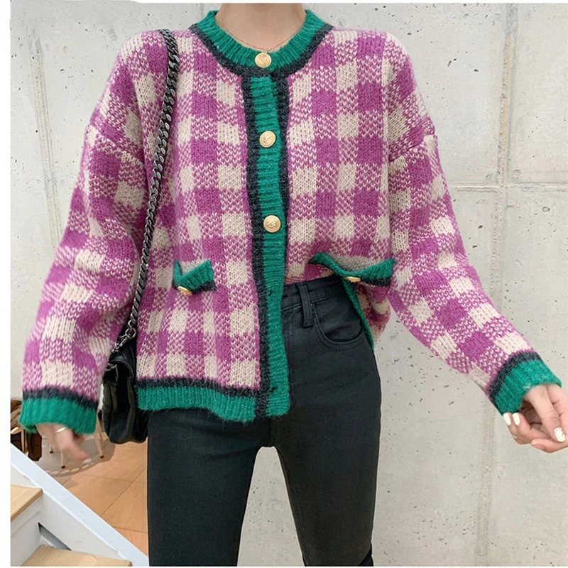 Korean Plaid Knitted Cardigans Sweaters Women 2020 Autumn Single-breasted Color-blocked Coats Vintage Elegant Ladies Cardigans
Korean Plaid Knitted Cardigans Sweaters Women 2020 Autumn Single-breasted Color-blocked Coats Vintage Elegant Ladies Cardigans