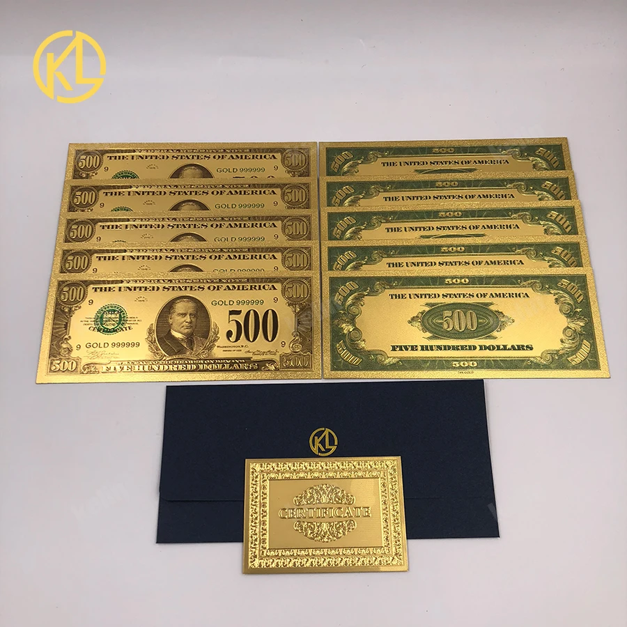 10pcs/lot Gifts Money 24k Golden Plated 500 US Dollar Gold Plastic Banknote Fake Gift Money with nice certificate and envelope
10pcs/lot Gifts Money 24k Golden Plated 500 US Dollar Gold Plastic Banknote Fake Gift Money with nice certificate and envelope