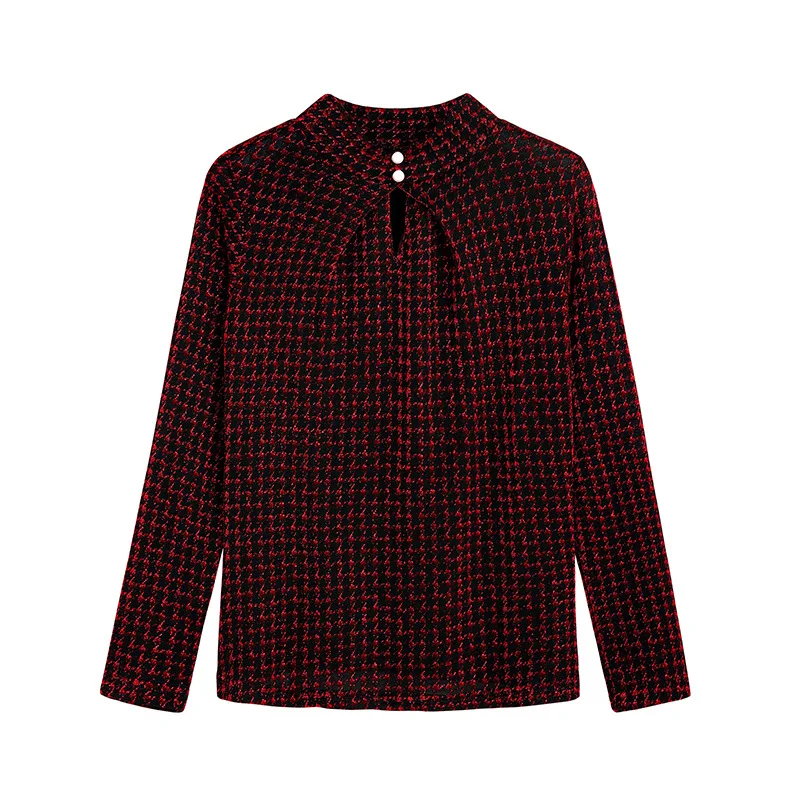 Houndstooth Print Woman's Shirts Office Ladies Style Long Sleeve Tops Plus Size Slim Stand Collar Tops with Buttons for Female
Houndstooth Print Woman's Shirts Office Ladies Style Long Sleeve Tops Plus Size Slim Stand Collar Tops with Buttons for Female