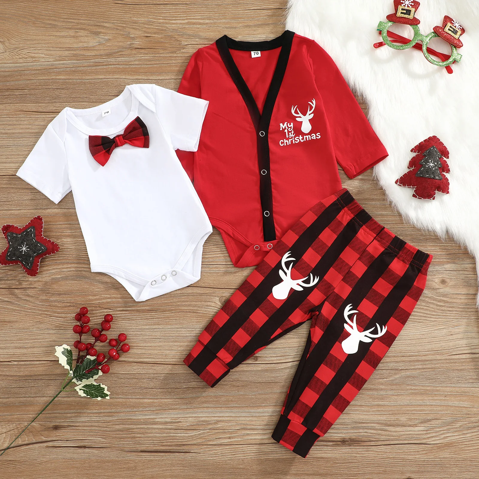 3Pcs Baby's Christmas Sets Letter Long Sleeve Coat Solid Color Short Sleeve Romper Plaid Printed Trousers Girls Boys Spring Fall
3Pcs Baby's Christmas Sets Letter Long Sleeve Coat Solid Color Short Sleeve Romper Plaid Printed Trousers Girls Boys Spring Fall