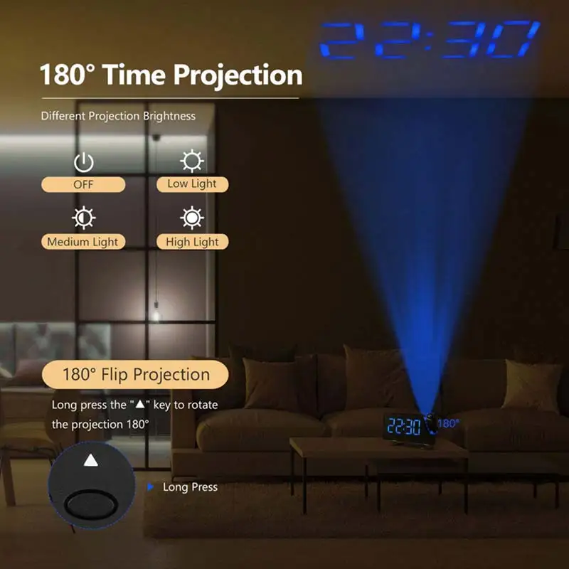 LED FM Projection Alarm Clock 8 Inch Curved-Screen Large Digital Display USB Charging Adjust brightness Dual AlarmC Sleep Timer
LED FM Projection Alarm Clock 8 Inch Curved-Screen Large Digital Display USB Charging Adjust brightness Dual AlarmC Sleep Timer