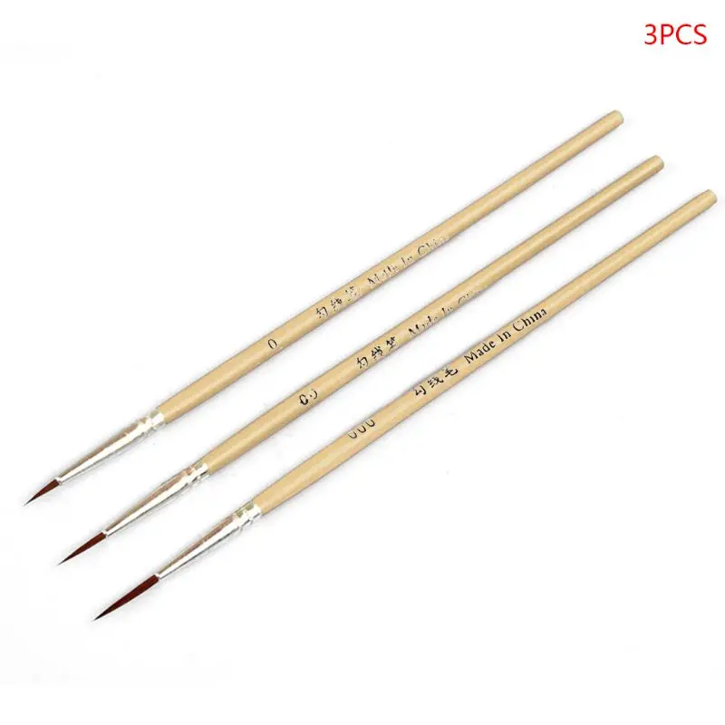 

D5QC 3pcs/set 0 00 000 Nylon Brush Hook Line Pen Professional Fine Tip Drawing Brushes for Acrylic Watercolor Oil Painting