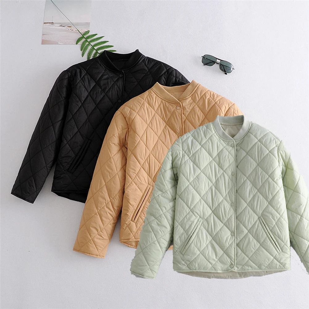 

Women Clothing Short Parka Plus Size Autumn Winter Thin Padded Jacket Warm Simple Loose Buttons Split On Both Sides Quilted Coat