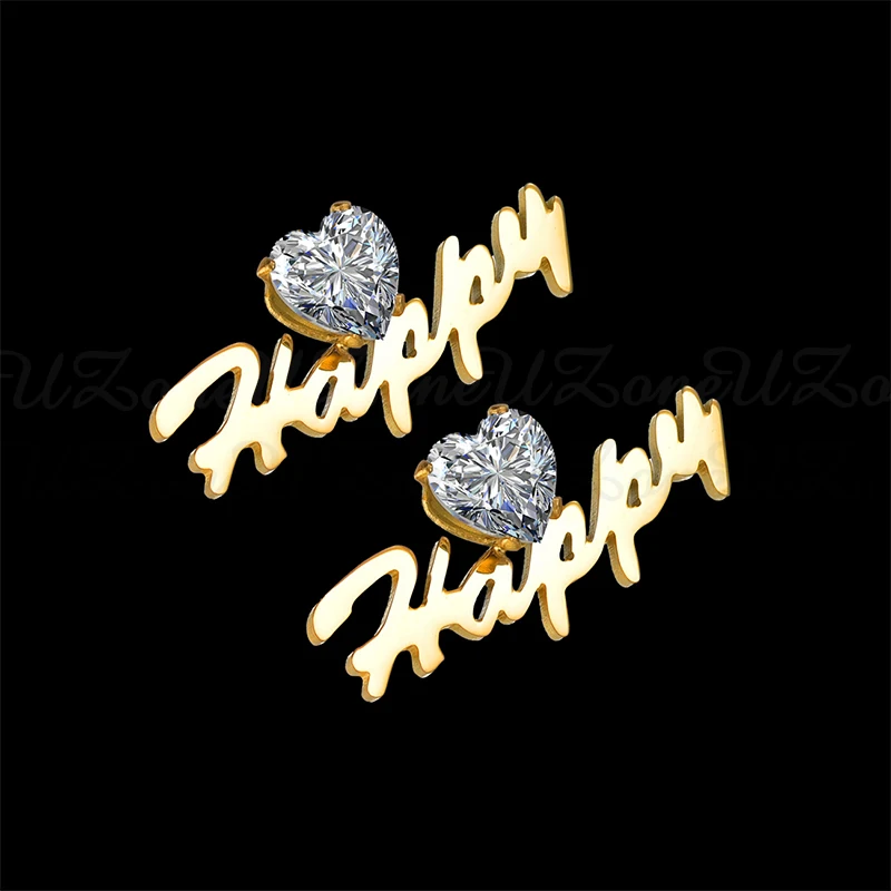 UZone CZ Stone Personalized Stud Earrings Crystal Stainless Steel Customized Nameplate Heart Earring For Women Femme Wholesale
UZone CZ Stone Personalized Stud Earrings Crystal Stainless Steel Customized Nameplate Heart Earring For Women Femme Wholesale