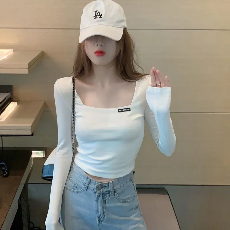 Spring and autumn long sleeve high waist navel square collar short tight t-shirt women
Spring and autumn long sleeve high waist navel square collar short tight t-shirt women
