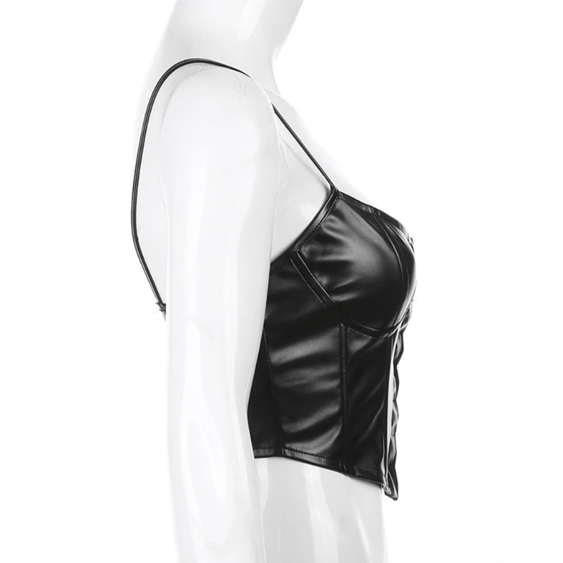 2021 Women Sexy Spaghetti Strap Corset Crop Top Faux Leather Black Bustier Camisole Hook Eye Closure Backless Slim Clubwear 
2021 Women Sexy Spaghetti Strap Corset Crop Top Faux Leather Black Bustier Camisole Hook Eye Closure Backless Slim Clubwear