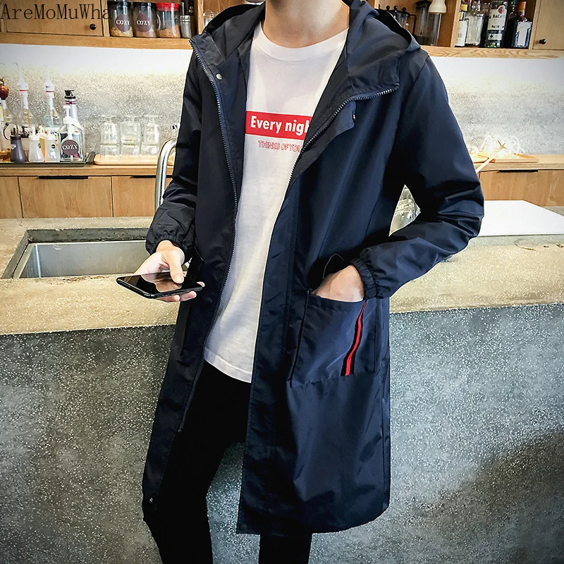 AreMoMuWha Мужская ветровка длинное пальто 2019 осень новая Корейская версия с