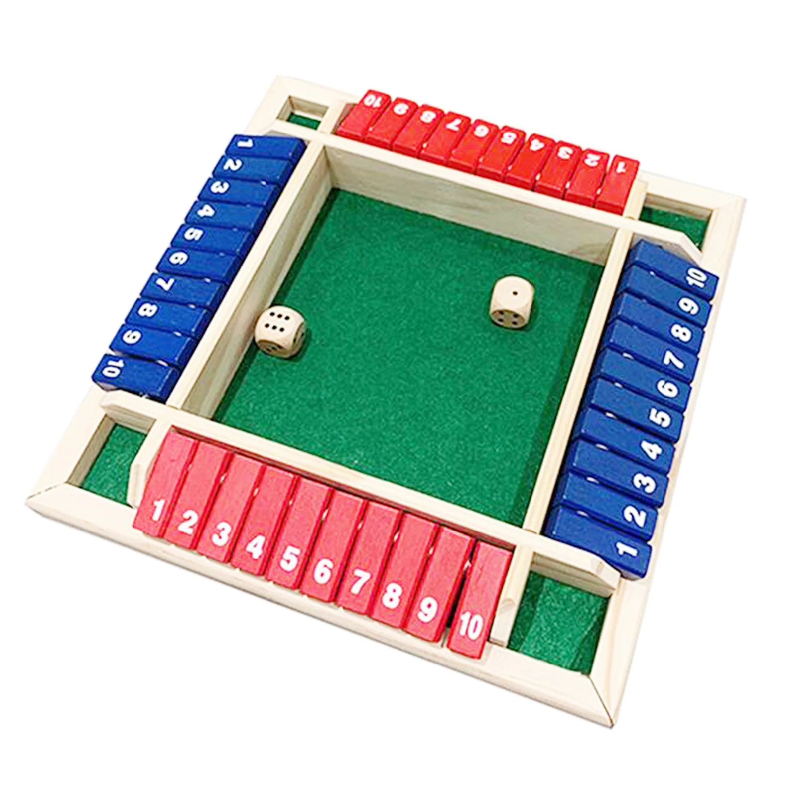 4 Sided 1-10 Number Shut The Box Dice Board Game Wooden Flaps & Dices Game Toy for Adults and Kids
4 Sided 1-10 Number Shut The Box Dice Board Game Wooden Flaps & Dices Game Toy for Adults and Kids