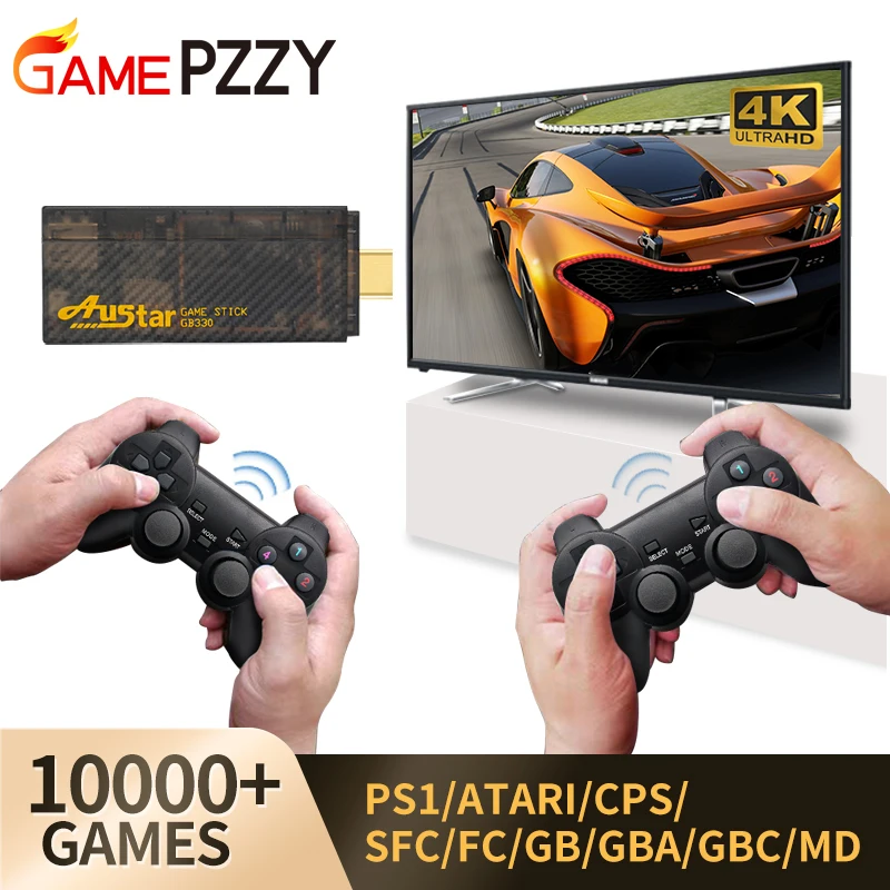 

Игровая приставка HD со встроенными 10000 классическими играми, 4K, ТВ, ретро игровая консоль, двойной беспроводной контроллер для PS1/CPS