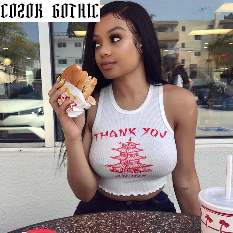 Sexy White Crop Tank Tops Women Sleeveless Bodycon Tank Top Thank You Print Vintage Female Casual Tops Street Beach Crop Tops
Sexy White Crop Tank Tops Women Sleeveless Bodycon Tank Top Thank You Print Vintage Female Casual Tops Street Beach Crop Tops