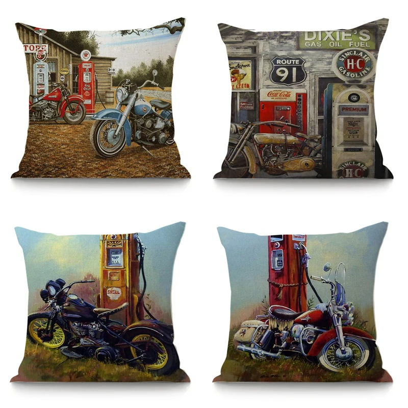 

Vintage Classic Motorcycle Poster Decorative Cushion Cover For Sofa Seat Car Home Decor Retro Motorbike Throw Pillow Cover 45x45