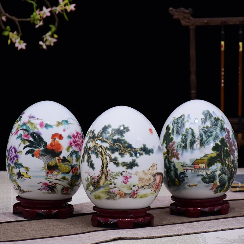

Chinese Jingdezhen Auspicious Blessing Egg Ceramic Adornments Bookcase Cabinet Accessories Crafts Home Livingroom Decoration Art