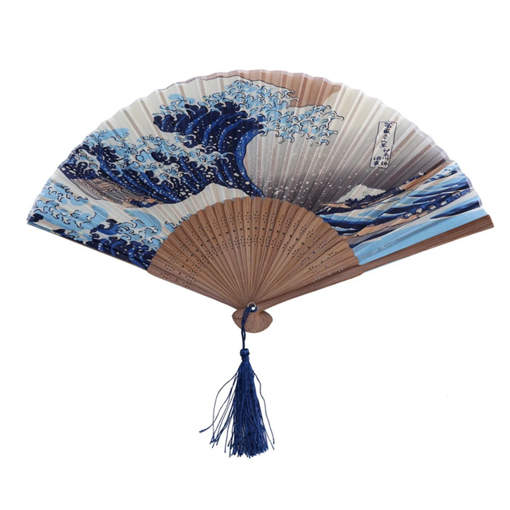 

Шелковый веер, японская искусственная кожа, Kanagawa, волнистый узор, для вечеринки, для танцев, ручные веера для свадьбы, красивое украшение для...