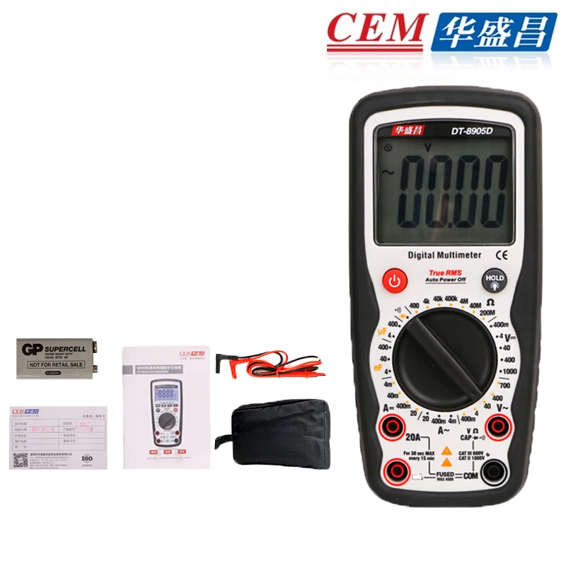 Digital Multimeter Professtional High-Precision Intelligent Anti-Burn Backlight True RMS CEM DT-8905D Manual Full Protection
Digital Multimeter Professtional High-Precision Intelligent Anti-Burn Backlight True RMS CEM DT-8905D Manual Full Protection