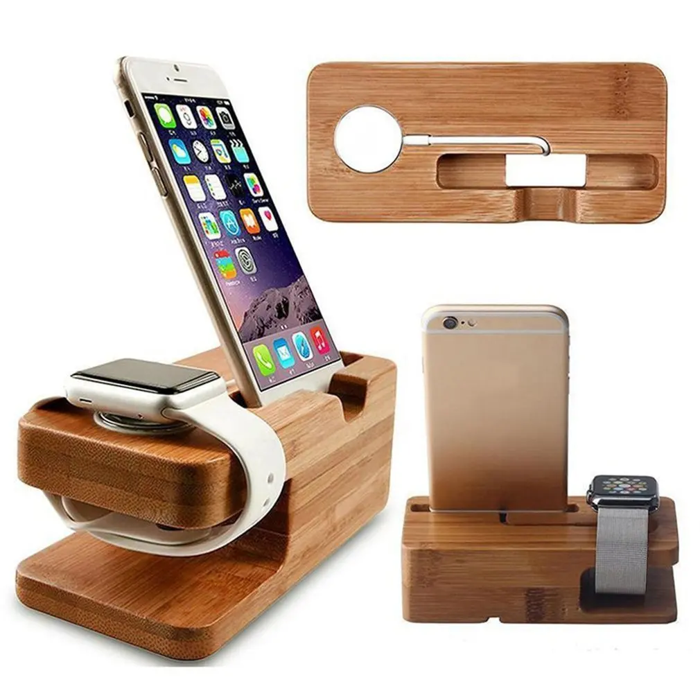 Multi-functional 2-in-1 Charging Dock Stand Station Watch Phone Charger Wooden Holder Space Saver For iWatch iPhone New | Электроника