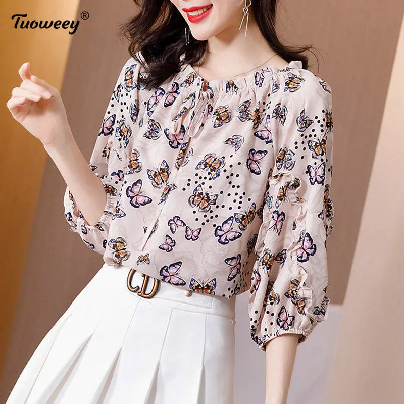 Female Spring Lantern Sleeve Chiffon Shirt Women Fashion 3/4 Sleeves Drawstring Word Collar Ruffled Stitching Pullover Blouses
Female Spring Lantern Sleeve Chiffon Shirt Women Fashion 3/4 Sleeves Drawstring Word Collar Ruffled Stitching Pullover Blouses