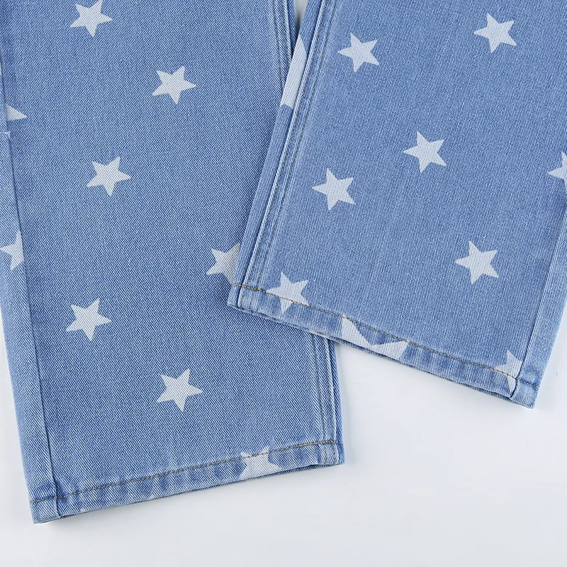 2021 New Women Blue Five-pointed Star Print Drape Straight Leg Trousers Women High Waist Casual Jeans Wide Leg Jeans 
2021 New Women Blue Five-pointed Star Print Drape Straight Leg Trousers Women High Waist Casual Jeans Wide Leg Jeans