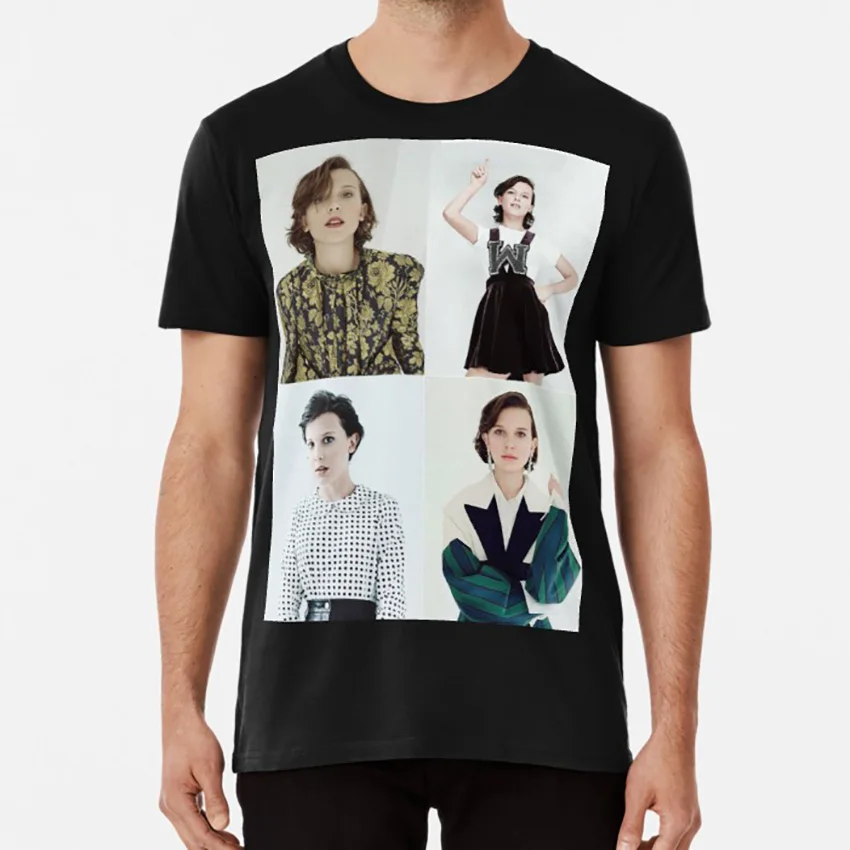 Millie Bobby коричневая футболка с коллажем eleven millie bobbie коричневый гатен матараццо