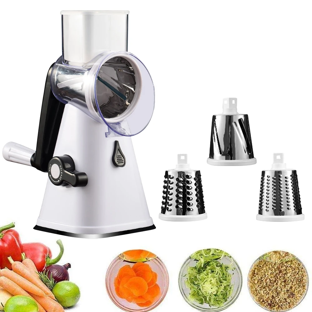 

Rotary Cheese Grater With 3 Drum Blades Vegetable Slicer Potato Carrot Cheese Shredder Food Processor Chopper Tool