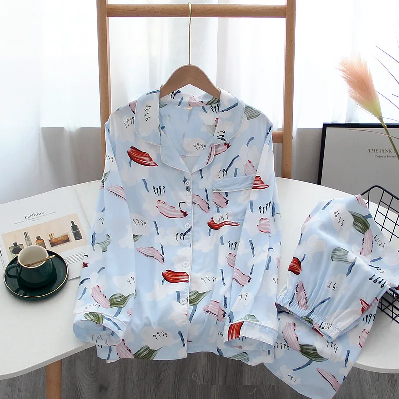New style ladies spring and autumn pure cotton silk pajamas suit long-sleeved fresh floral artificial cotton home service women
New style ladies spring and autumn pure cotton silk pajamas suit long-sleeved fresh floral artificial cotton home service women