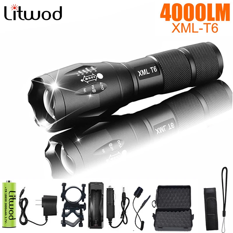 Led Flashlight unting ultra Bright Waterproof Torch T6/L2/V6 Zoomable 5 Modes Tactiacl Flashlight use 18650 Battery For Camping
Led Flashlight unting ultra Bright Waterproof Torch T6/L2/V6 Zoomable 5 Modes Tactiacl Flashlight use 18650 Battery For Camping