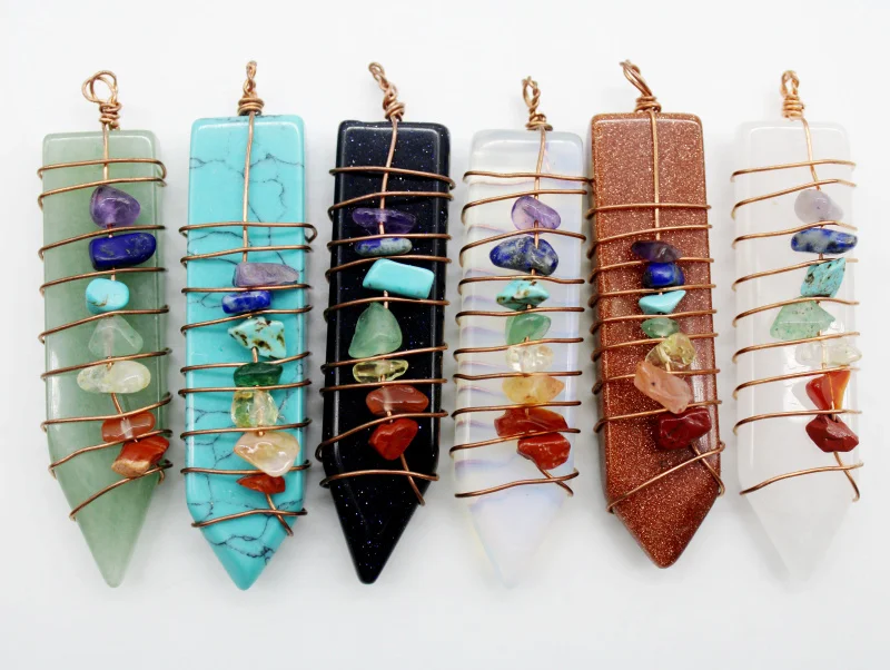 1pcs Natural Crysta agates aventurine Stone opal 7 Chakra Wire Wrap Pendant Reiki Heal Sword Pendulum Making jewelry accessories
1pcs Natural Crysta agates aventurine Stone opal 7 Chakra Wire Wrap Pendant Reiki Heal Sword Pendulum Making jewelry accessories